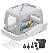 QPAU Inflatable Toddler Bed with Tent and Safety Sides - Portable Kids Air Mattress for Travel, S...