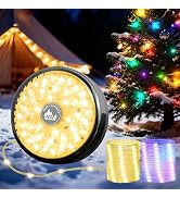 Camping String Lights, 32.8ft Retractable RGB Tent String Lights, Rechargeable LED Hanging Tent L...