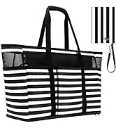 TEUEN Large Beach Bag with Zipper, 12 Pockets Waterproof Sandproof Pool Bag Womens Mesh Beach Tot...