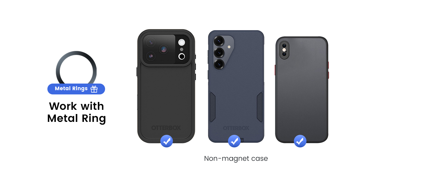 Work with Non-Magsafe Phones and Cases Included Metal Rings Car Phone Mount