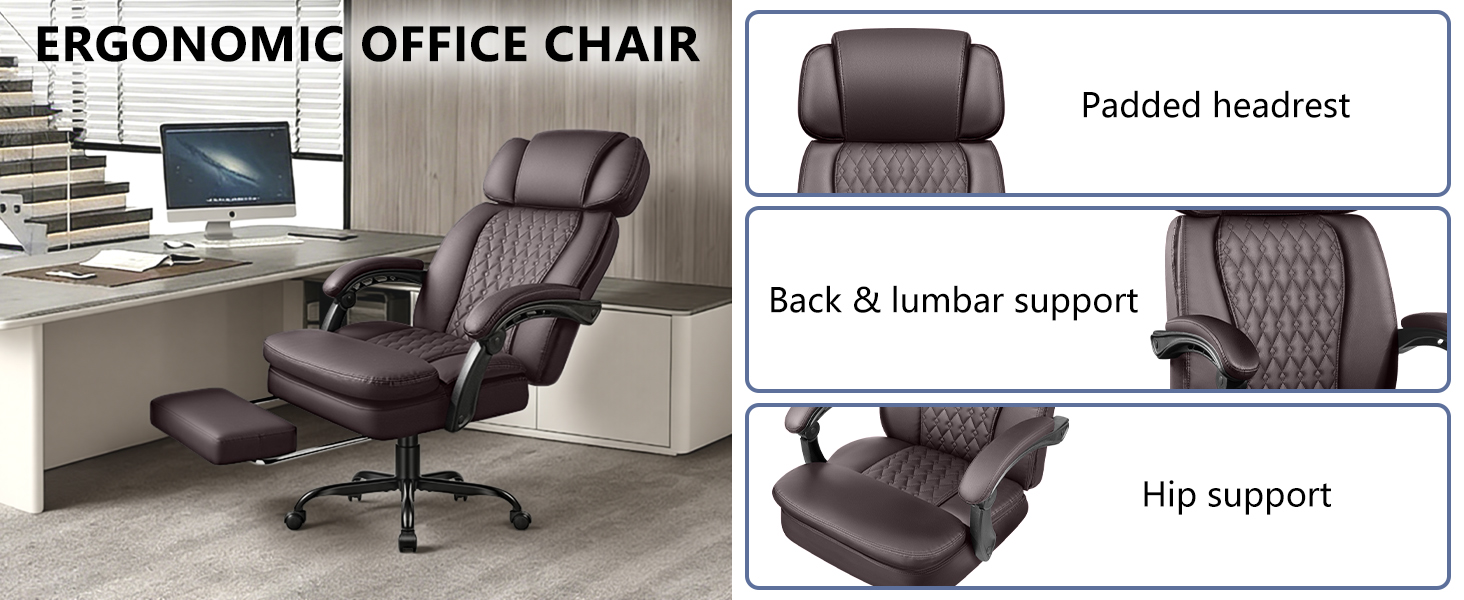 Executive Big and Tall Office Chair with Foot Rest Computer Office Chair with Adjustable Headrest