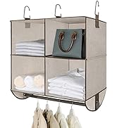 TOPIA HOME 4-Section Hanging Closet Shelves with Rod, Unique Thickened Cotton Fabric Hanging Clos...