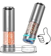 CIRCLE JOY Rechargeable Electric Salt and Pepper Grinder Set with Base, Stainless Steel Pepper Mi...