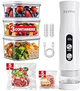 FEPPO Compact Vacuum Sealer for Food (Vacuum Sealer Machine + 3 Containers + 10 Reusable Bags), A...