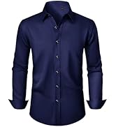 Lusead Men's Dress Shirts Long Sleeve Stretch Wrinkle Free Slim Fit Wedding Formal Button Down Shirt