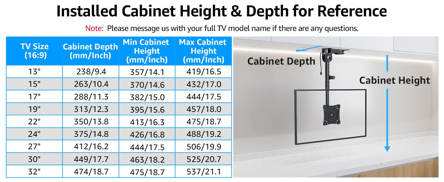27 inch flip dwon tv mount under cabinet