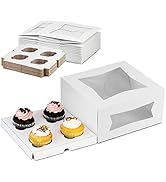 Fit Meal Prep [18 Sets] 8x8x4” White Cupcake Box with Window and Inserts - Holds 4 Muffins, Auto-...