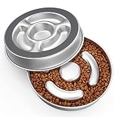 AIPERRO Slow Feeder Dog Bowl Stainless Steel, 4 Cups Metal Non Slip Dog Food Bowls, Dog Water Bow...