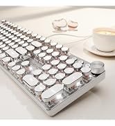 Wired Typewriter Mechanical Keyboard, Retro Punk Keyboard with Media Knob | White Backlit, Metal ...