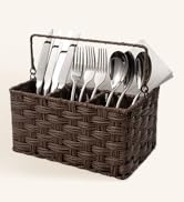 GRANNY SAYS Wicker Utensil Holder Organizer with Handle, Flatware Caddy for Kitchen, Silverware H...
