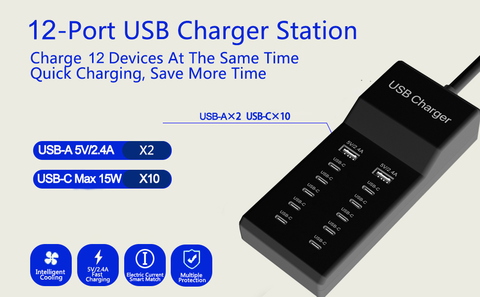 12 Ports USB Charging Station