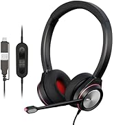 MKJ Noise Canceling USB Headset with Microphone, Wired Computer Headphone with USB-A and USB-C Ja...