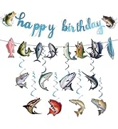 Fishing Birthday Party Decorations Fishing Happy Birthday Banner Hanging Swirl Fish Theme Garland...