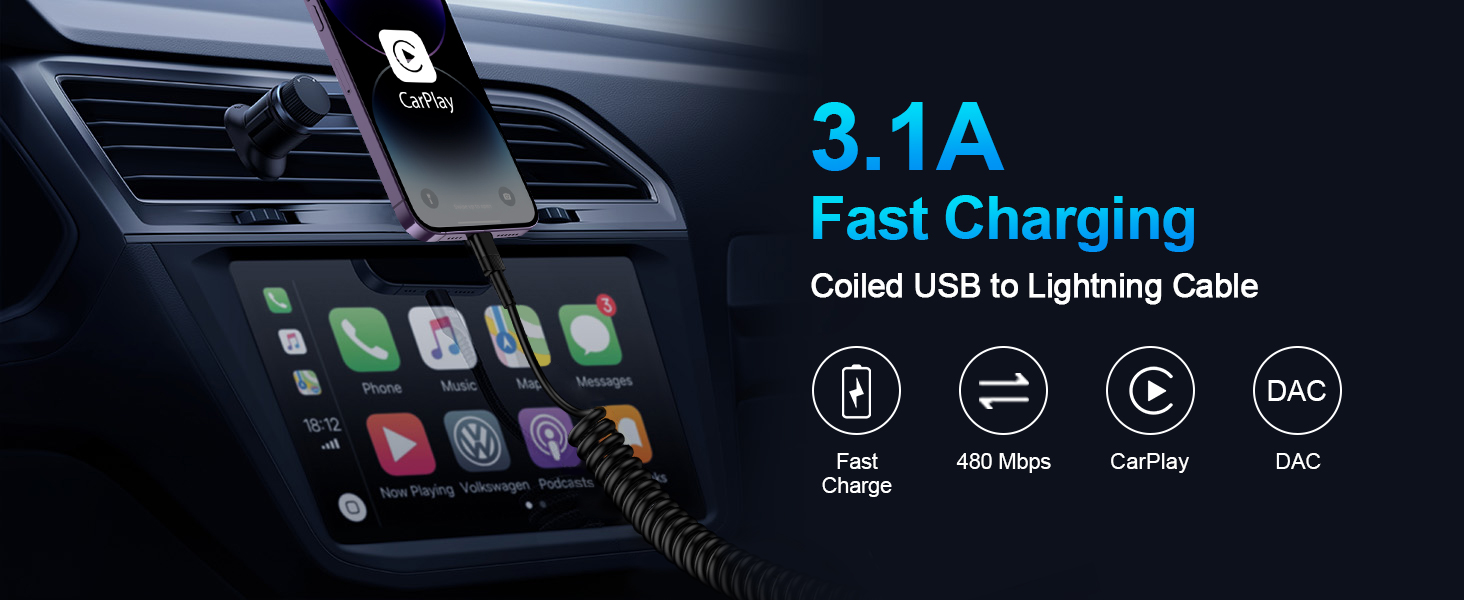 coiled iphone charger cord coiled lightning cable for car iphone car charger car iphone 14 charger