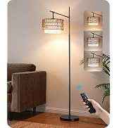 EDISHINE Rattan Floor Lamp with Dimmable Bulb, 5 Color Temperatures, Adjustable Farmhouse Standin...