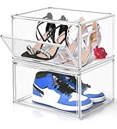 DAYOOH 2 Pack Clear Shoe Storage Boxes Stackable Acrylic Shoe Display Case, Large Plastic Shoe Bo...