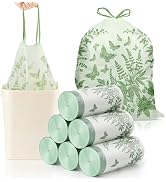 6-8 Gallon 150pcs Drawstring Trash Bags, Green Strong Trash Bags 8 Gallon with Cute Butterfly Pri...
