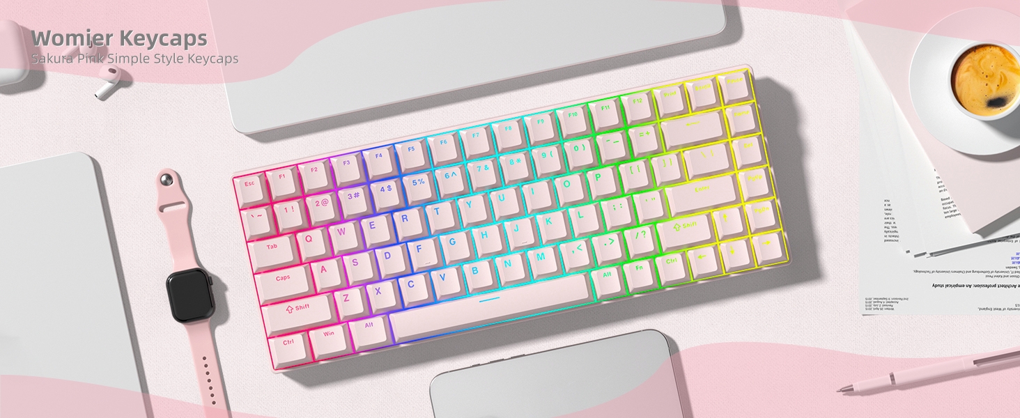 Womier Pink Shine Through Keycaps, PBT Keyboard Keycaps Cherry Profile, Custom Keycap