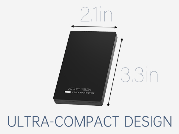 Dual USB Output Super Slim Power Bank Ultra Thin, Attom Tech 3000mAh Portable Charger Mini