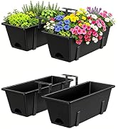 Railing Planter Box Adjustable Window Boxes Planters Set of 2, Black Hanging Balcony Planters wit...