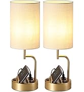 Dreamholder Table Lamp with 3 USB Charging Ports, Modern Desk Lamp with AC Outlet and Phone Stand...