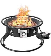 ONLYFIRE Outdoor Propane Fire Pit 22”, Portable Fire Bowl with 12Ft Hose &amp; Lava Rocks, 55000BTU P...