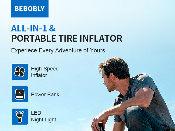 BEBOBLY ALL-IN-1 TIRE INFLATOR PORTABLE AIR COMPRESSOR