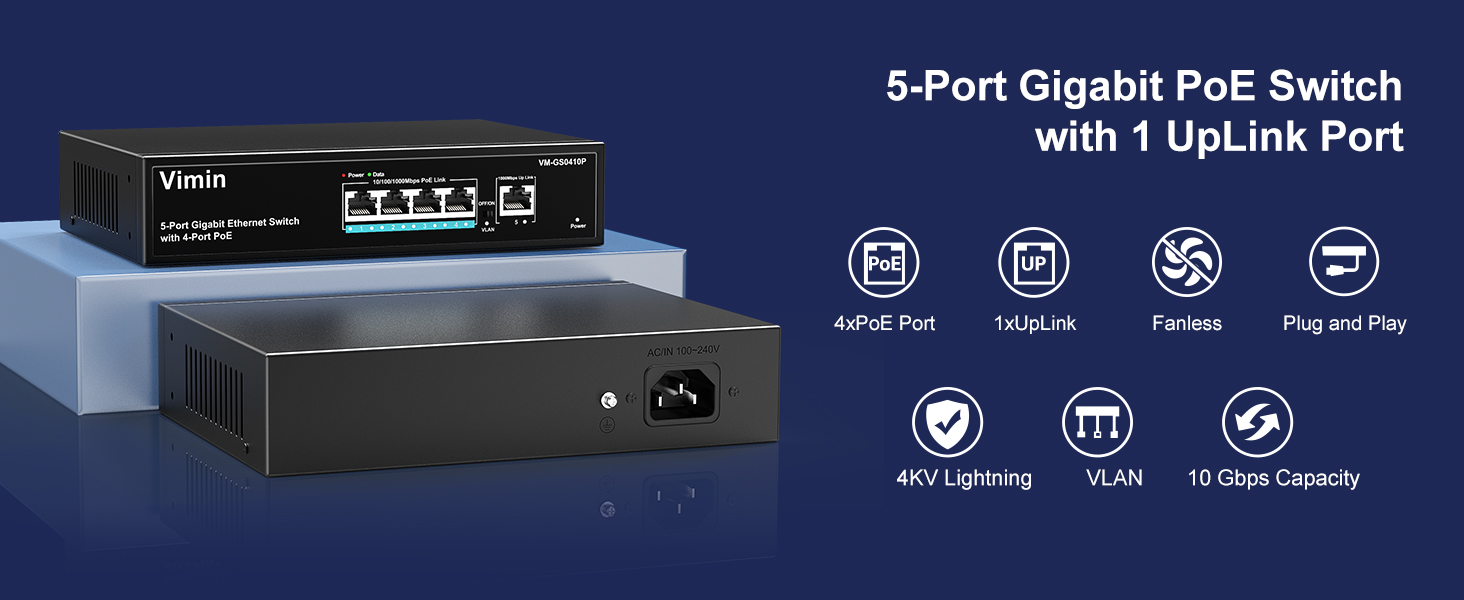 5 port gigabit poe switch with 1 uplink port