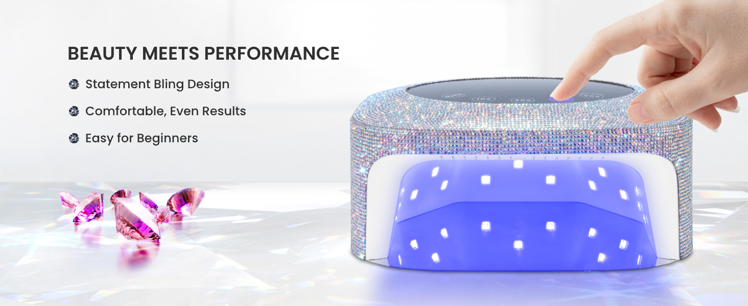 “Close-up of rhinestone texture and edge finishing for the bling nail lamp.”