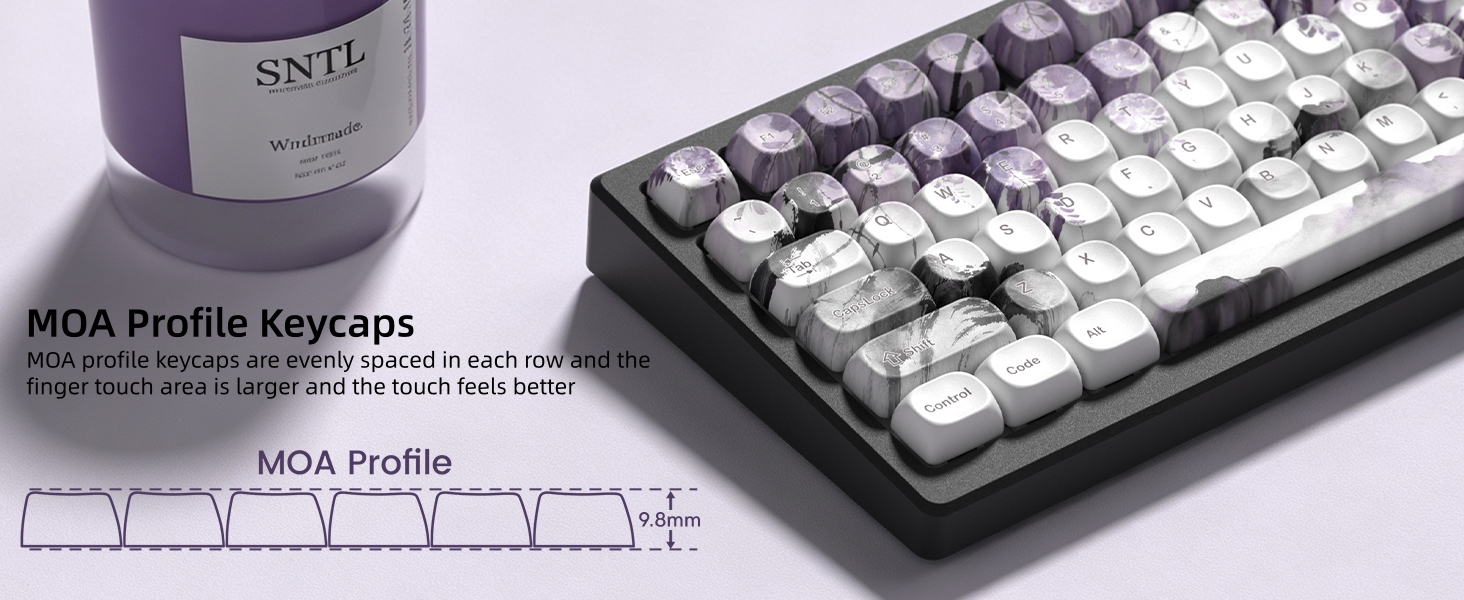 MOA Romantic Purple Keycaps, Custom PBT Keycaps Set Mechanical Keyboard Key Caps