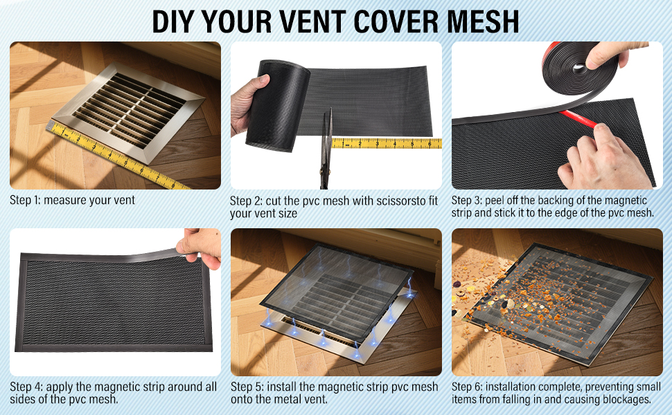 Floor Vent Mesh Covers, Magnetic Air Vent Screen Register Trap, Rectangle PVC Floor