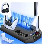 PS5 Stand with PS5 Controller Charging Station Cooling Station for Playstation 5 PS5 Console Disc...
