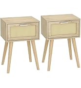 LAATOOREE Bedside Table Set of 2, Boho End Table with Solid Wood Feet for Bedroom and Living Room