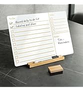 Desktop Acrylic Whiteboard with Wood Stand, to Do List Goal Notes Reusable White Board 13.7x9.8-L...