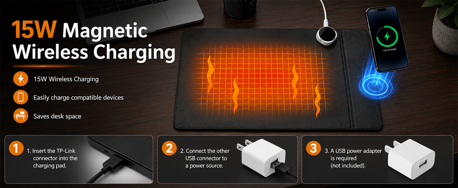 Heated Desk Mat Mouse Pad - Leather Keyboard Pad Desktop Hand Warmer