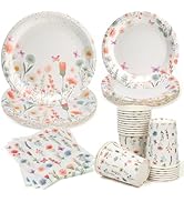 PCLMLES 80pcs Wildflower Party Plates Disposable Tableware Set Pink Paper Plates for 20 Guests Ki...