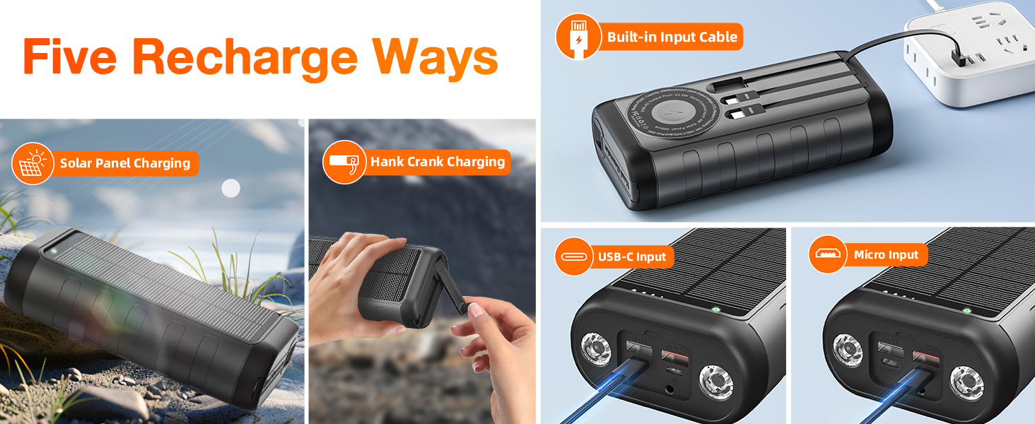 orange Ultra-Portable solar charger has five Different Charging Methods