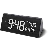 OhM-ega Wooden Digital Alarm Clock, Electric Clocks with Dual USB Port, Large Numbers, Temperatur...
