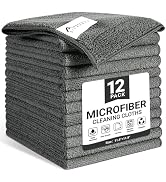 SIFANGKE Microfiber Cleaning Cloth, 12 Pack Grey Cleaning Rags for Housekeeping, Reusable Microfi...