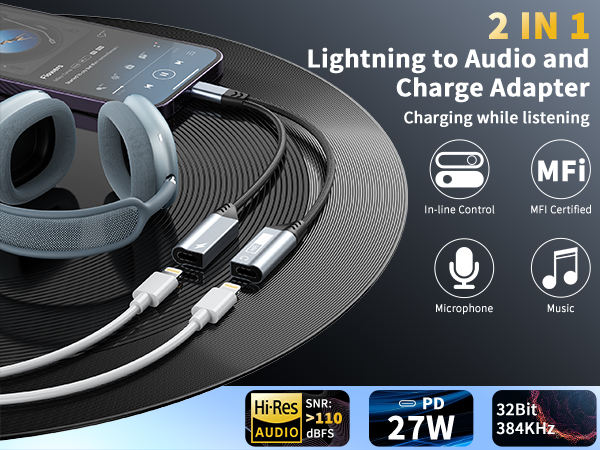 lightning to audio and charge adapter