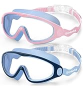 Vvinca Kids Swim Goggles 2 Pack, Soft Wave-Shape Strap (No Hair Pulling), Anti Fog Leak Free Swim...