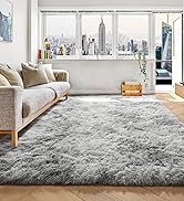 ONASAR Upgrade Machine Washable Area Rug for Bedroom Living Room, 4x6 Tie-Dyed Light Grey Fluffy ...