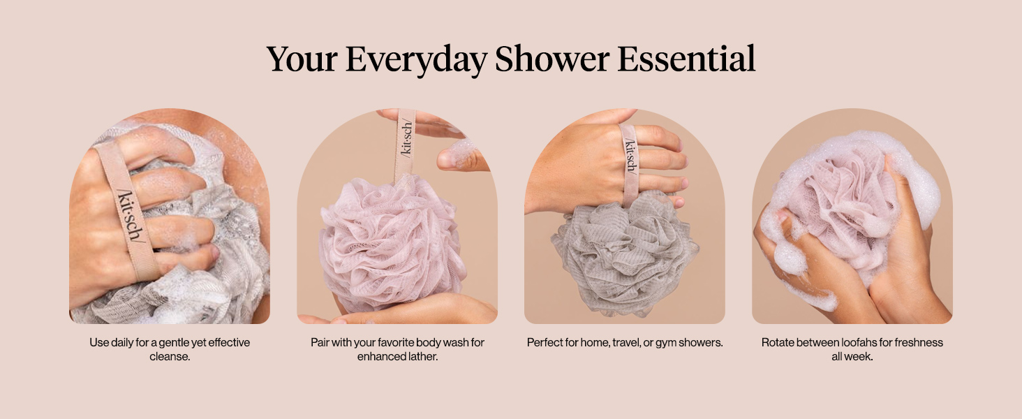 Kitsch Shower Loofah – Soft Mesh Body Scrubber &amp;amp; Bath Sponge for Daily Gentle Cleansing