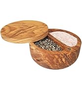 Naturally Med Olive Wood Salt Keeper/Salt and Pepper Keeper. 2 section salt cellar. Salt pot, sal...