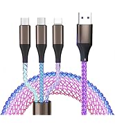 3 in 1 Light Up Charging Cable, Multi LED Charging Cable Compatible with iPhone/Type-C/Micro USB ...