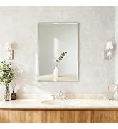 Rectangle Bathroom Mirror, Frameless Wall Mirror 24" x 16" Decorative with Beveled Edge for Vanit...