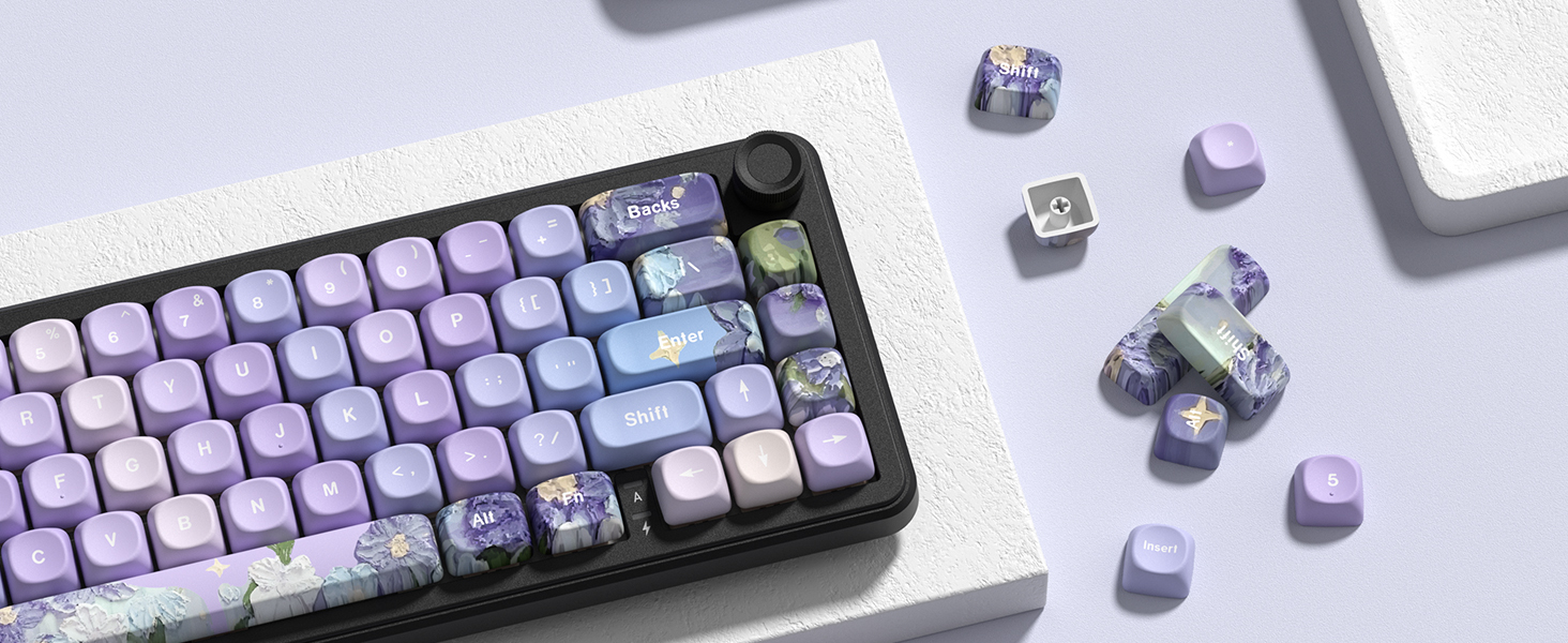 PBT Keyboard keycaps Set,Purple moa keycaps,Violet Theme Dye Sub custom Keycaps,Japanese Cute keycap