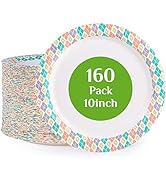FOCUSLINE 10 Inch Paper Plates, 160 Count Disposable Paper Plates for Everyday Use, Cut-Proof &amp; S...
