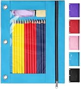 SUNEE 3 Ring Zipper Pencil Pouch,Clear Window Pencil Case for Binder, Standard 3-Ring Binder Acce...