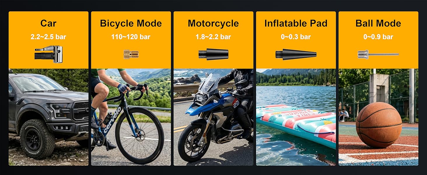 jump starter battery pack,plus 4 universal nozzles for cars, bikes, sports balls, and winter gear.